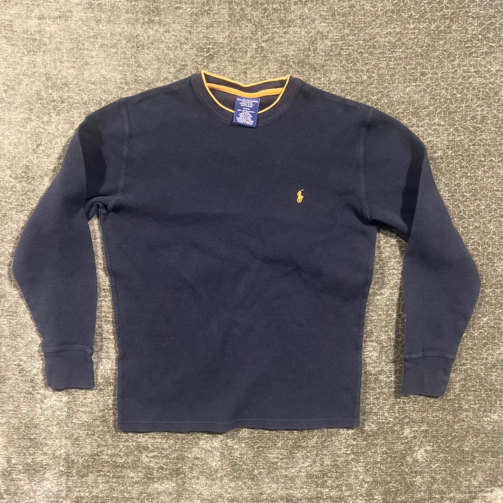 Polo Ralph Lauren Sleepwear Top Mens Medium Navy Blue Thermal Waffle Knit Shirt